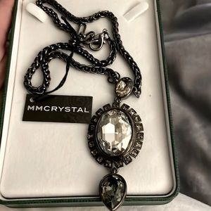 175. MM CRYSTAL Large Crystal Pendant Necklace on drk graphite chain 20 inch